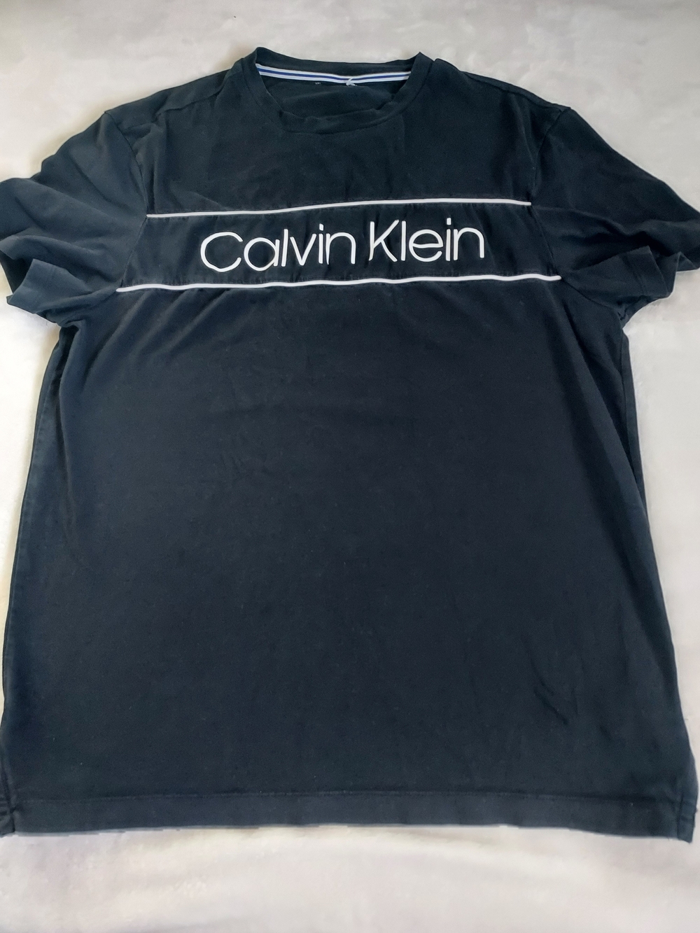 Calvin Klein Logo Black Crewneck Top Stretch Cotton Casual Neutral Large
